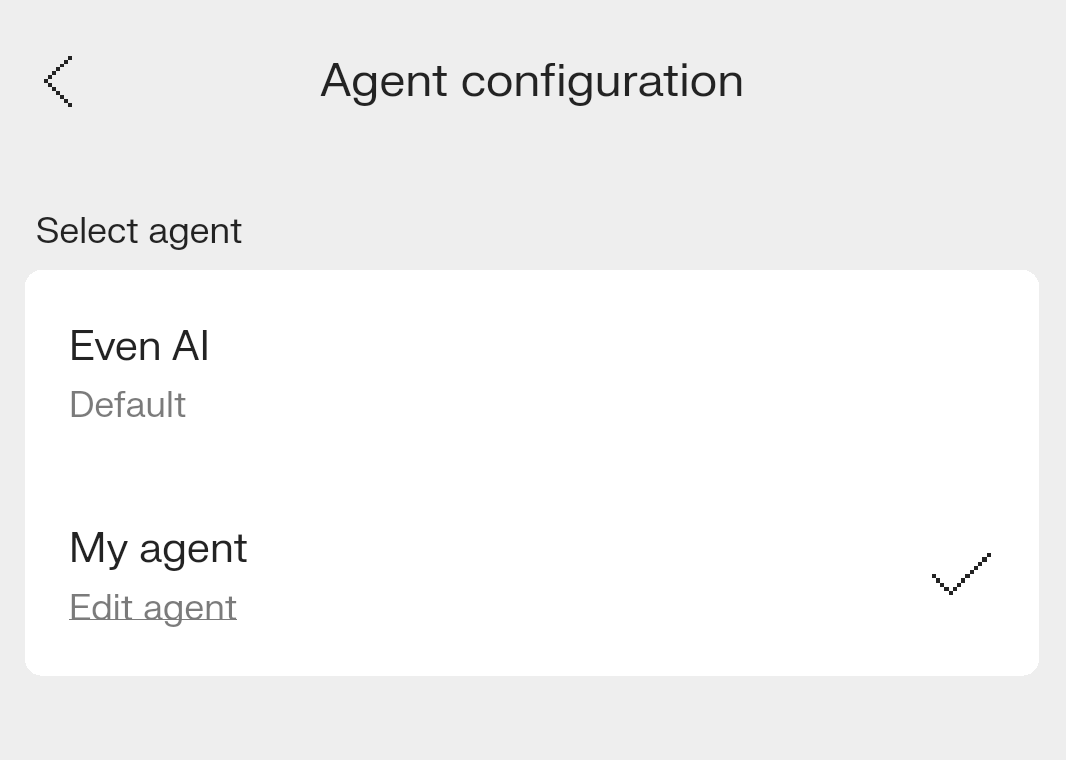 The agent list with the custom agent selected