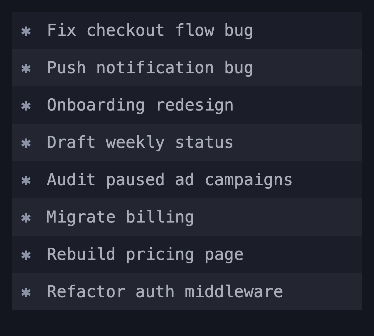 A dense sidebar of many distinct, real-looking tab titles. The problem is scanning that many at a glance, not that they're unlabeled.
